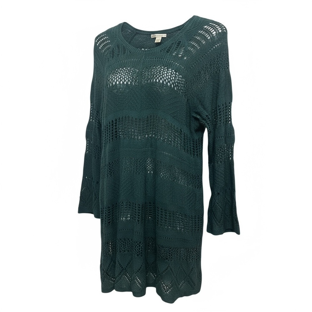 Green Crochet Knit Sweater Cover-Up Boho Tunic